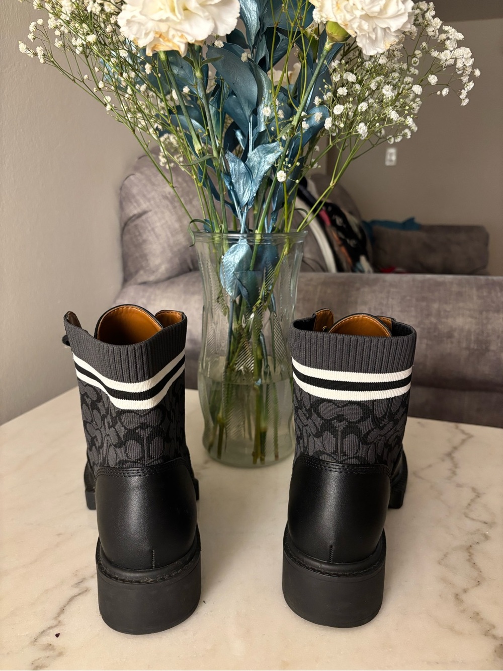 Coach Black and Tan Leather-Trimmed Knit Sneaker - Picture 5 of 6